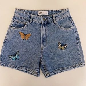 Zara Blue Denim Butterfly Embroidered Women's Shorts